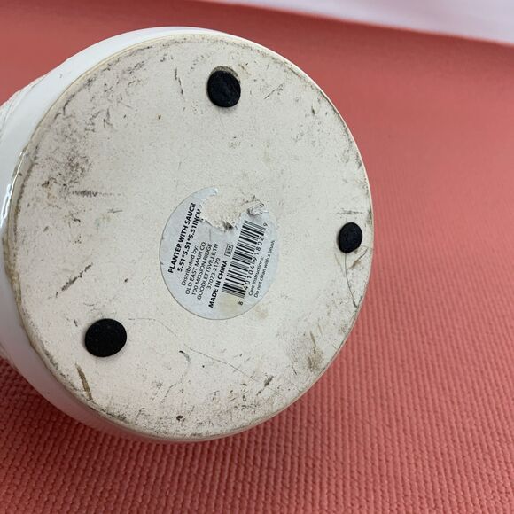 Geometric Diamond Pattern Ivory 6 x 6 Ceramic Flower Pot Planter Saucer - Picture 4 of 6